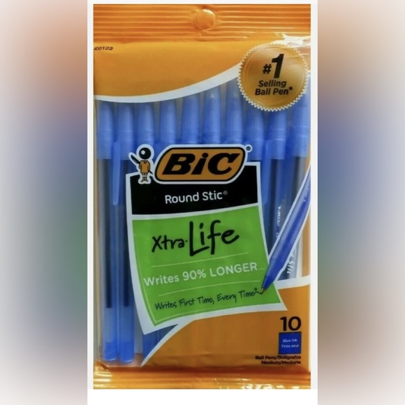 NEW 2pk 10 Count BIC Round Stick Xtra Life Ballpoint Blue Pen School Supplies - Picture 2 of 7
